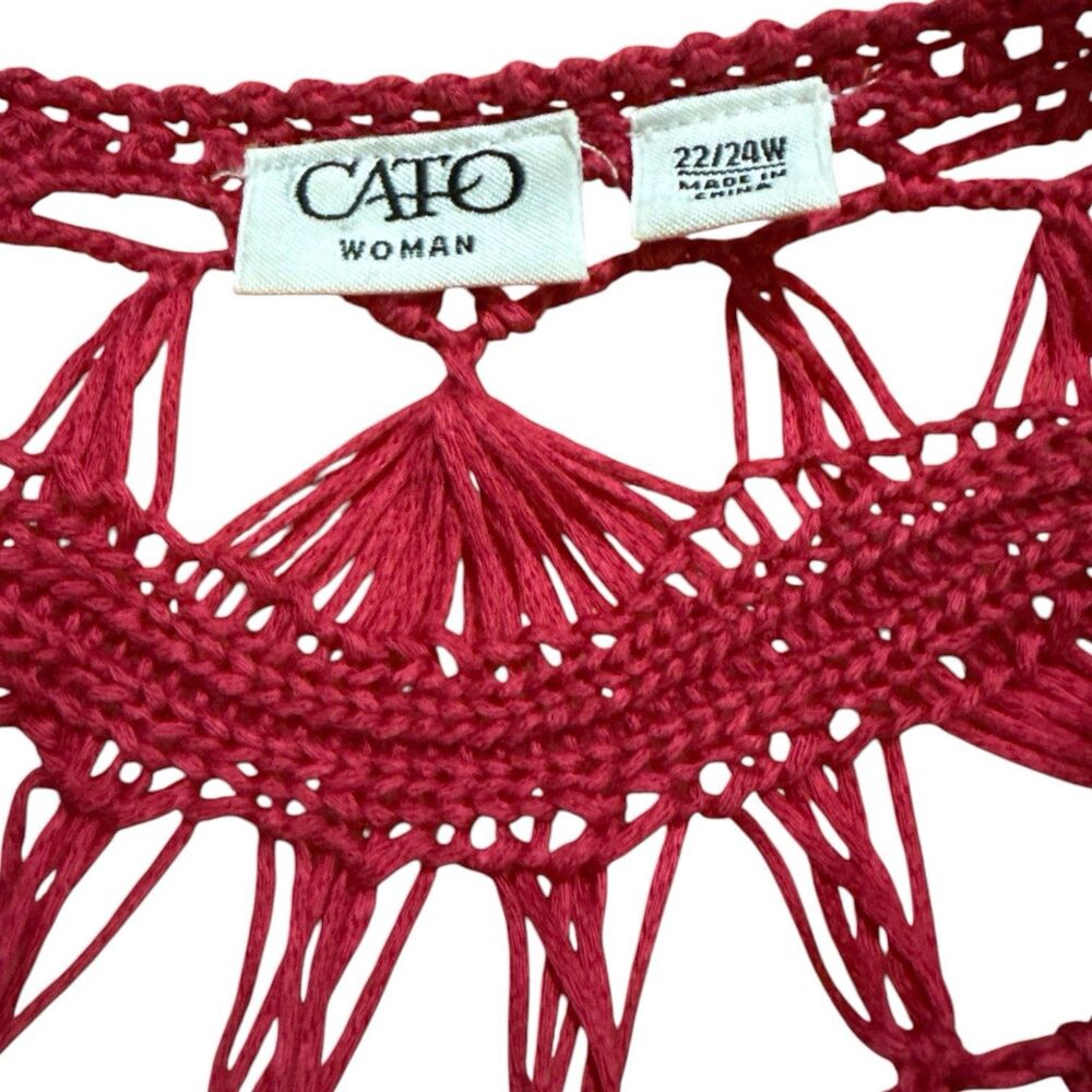 Cato Woman 22/24W Hot Pink Crochet Knit Open Front Cardigan Plus Size Boho - Picture 4 of 4